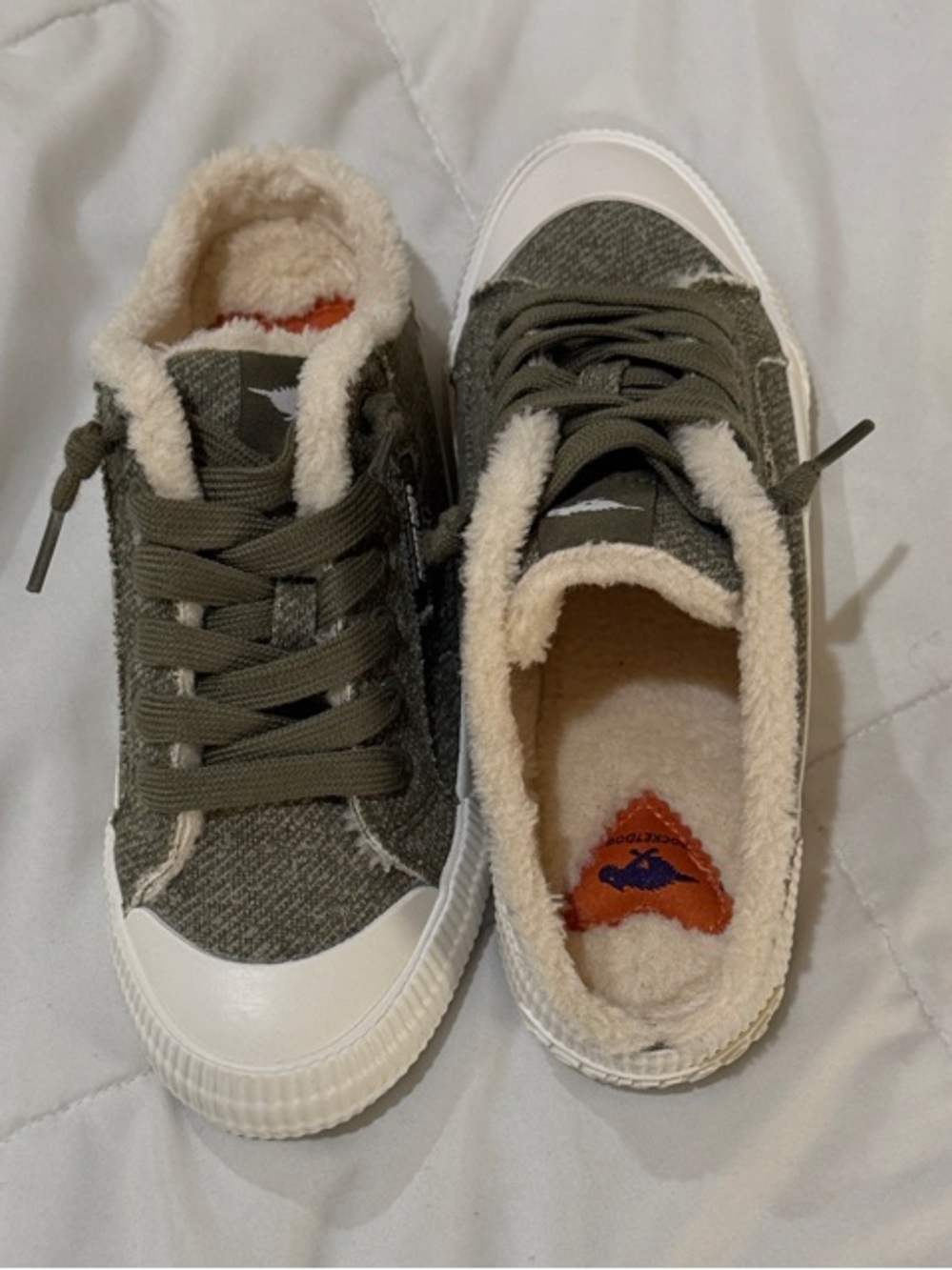 Olive Green Sherpa-Lined Canvas Sneakers